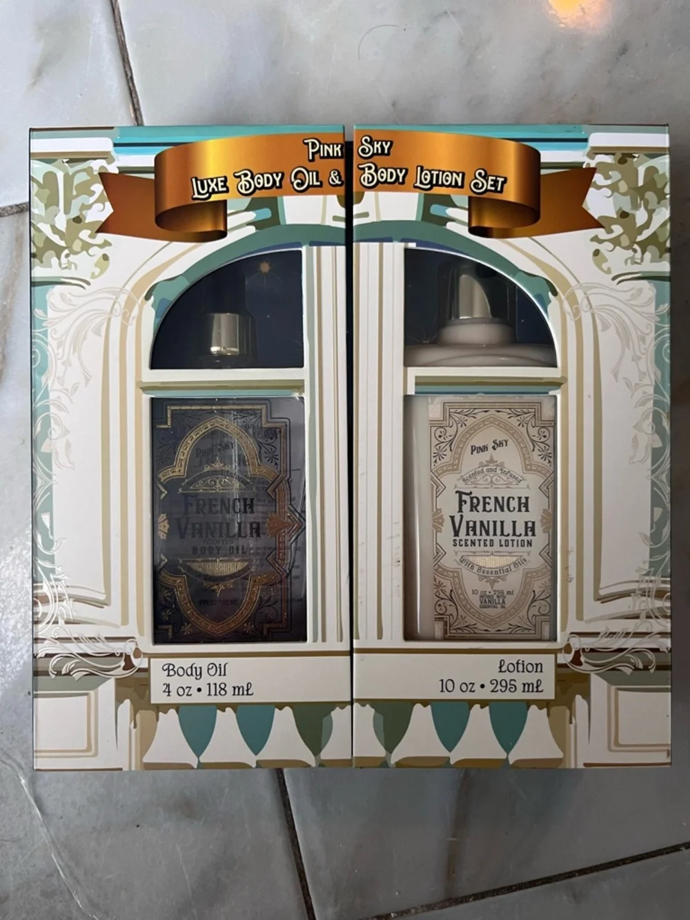 Bath & Body Works French Vanilla Luxe Body Oil & Lotion Set - Cream, Beige, Teal